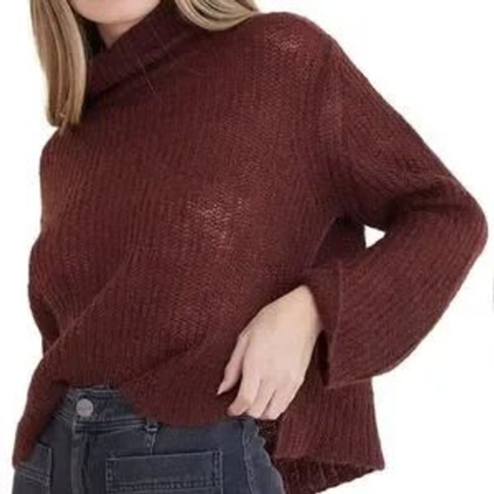 Bella Dahl Women Turtleneck Sweater Brown Mohair Blend Relaxed Fit Size L